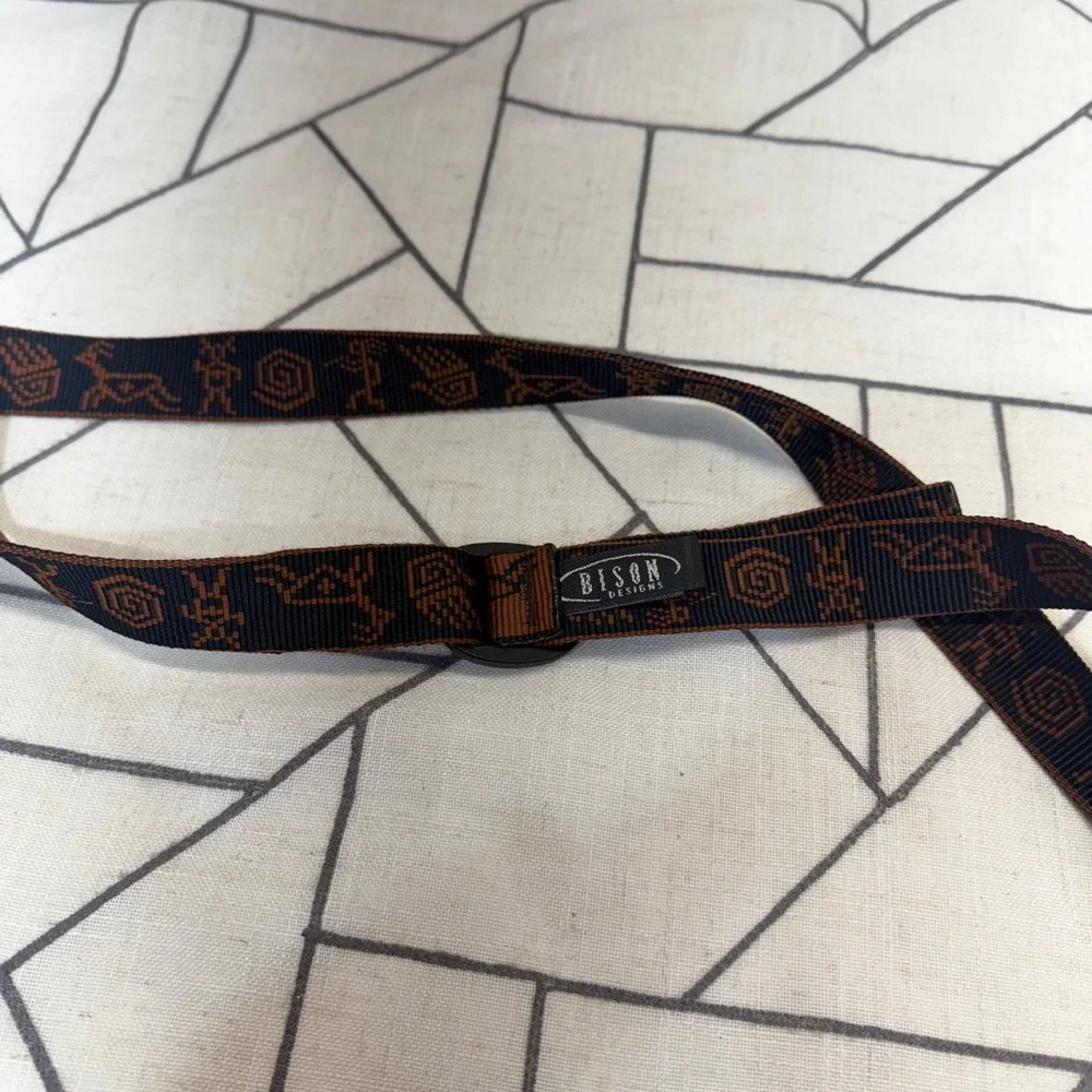 Bison Designs Web Belt 44 Brown Black Southwestern Petroglyph USA Made